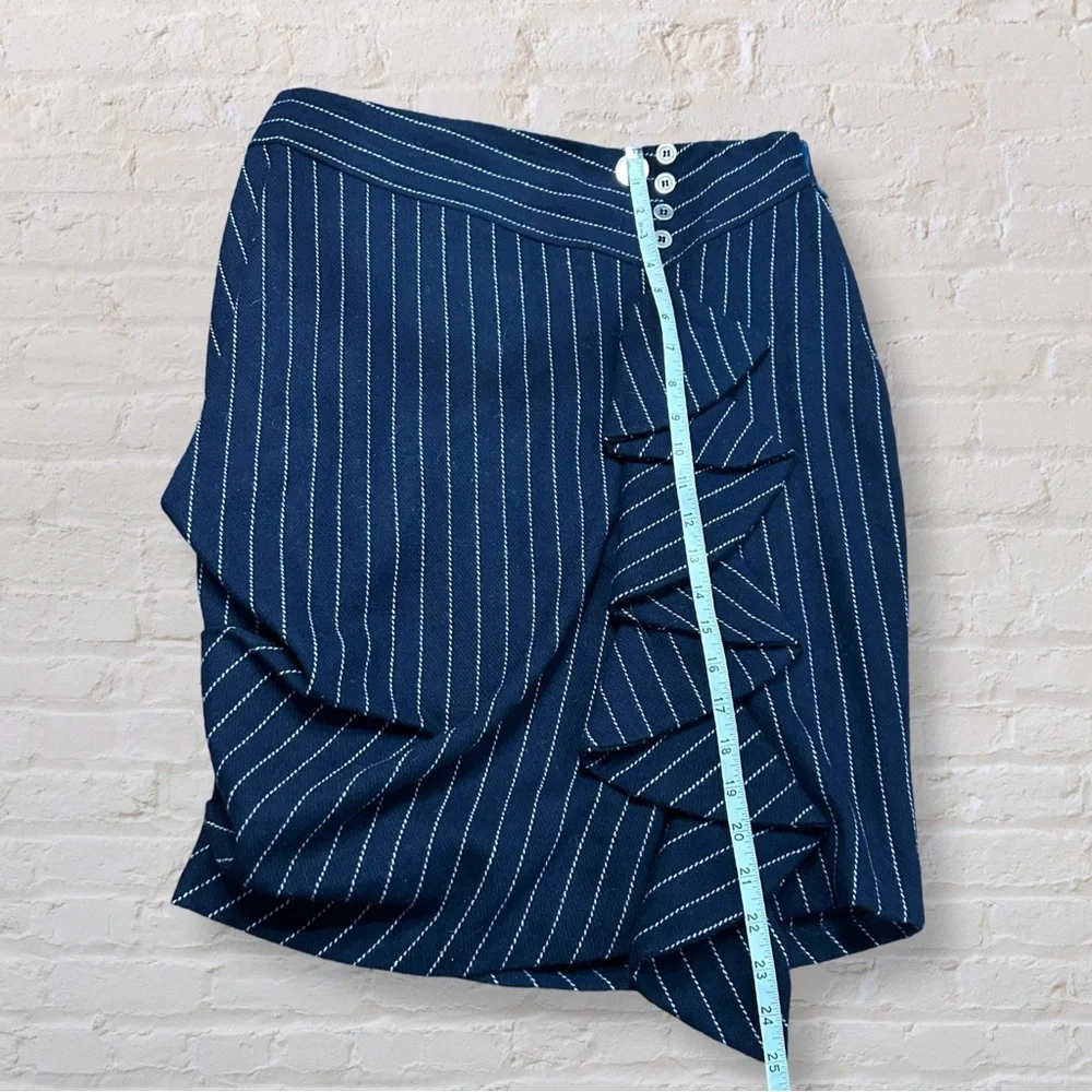 Eva Franco Navy Pinstripe Pencil Skirt with Ruffle Detail - Picture 5 of 9